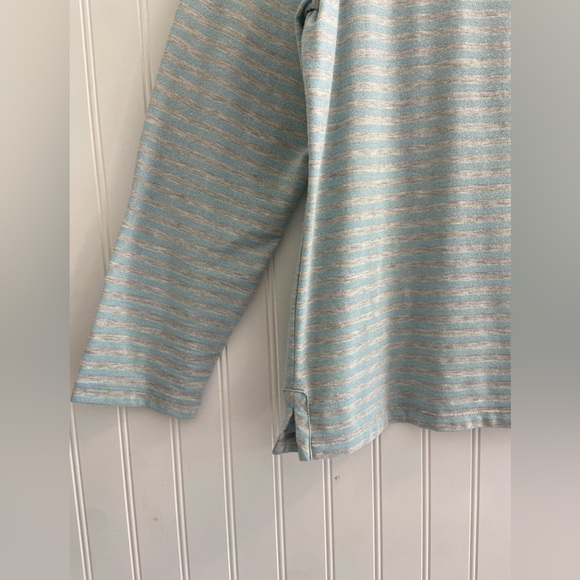 Chico’s Long Sleeve Top Nautical Coastal Stripes Aqua Blue Silver Grey XL 16 - Picture 2 of 6